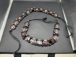 Vintage Natural Coconut Shell Handmade Bracelet & Necklace Set Hand Painted